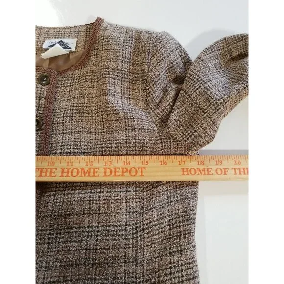Vtg Skirt Blazer Suit Brown Tweed 5 Button Decorative Trim Faux Wrap Skirt Midi - Picture 15 of 16